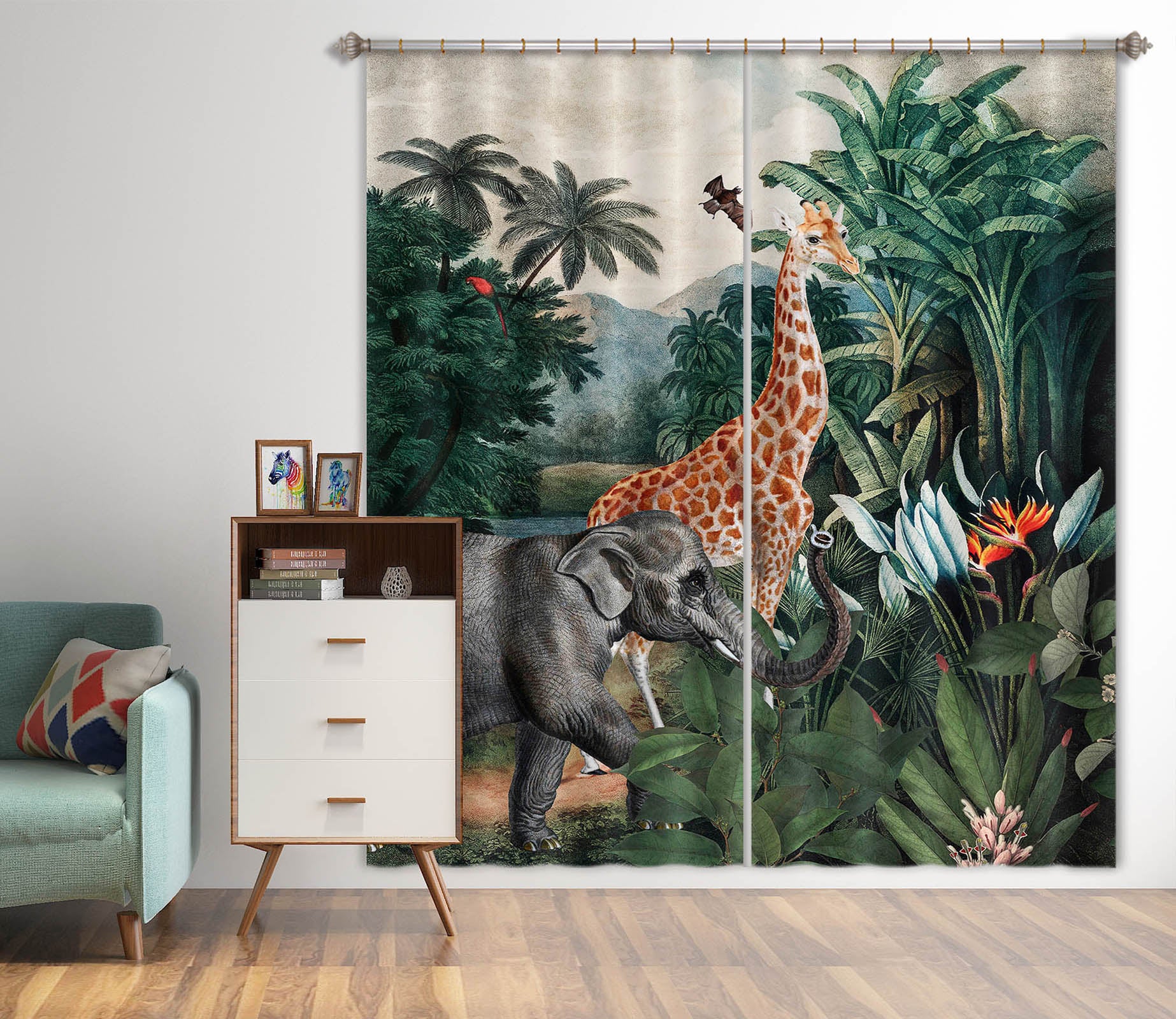 3D Giraffe Elephant 199 Uta Naumann Curtain Curtains Drapes