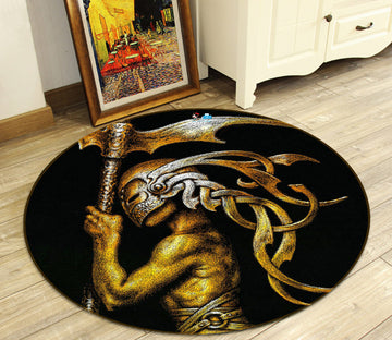 3D Metallic Mask Man 6106 Ciruelo Rug Round Non Slip Rug Mat