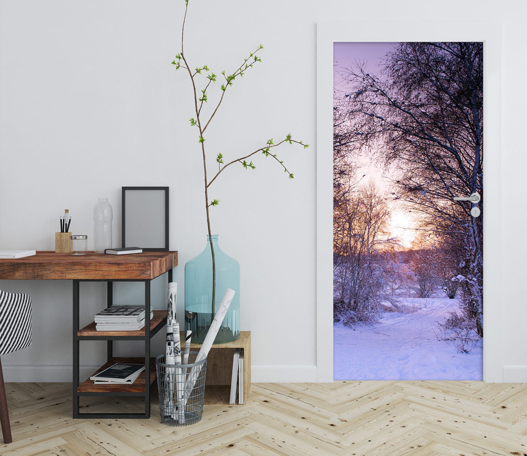 3D Snow Path Trees 10605 Assaf Frank Door Mural