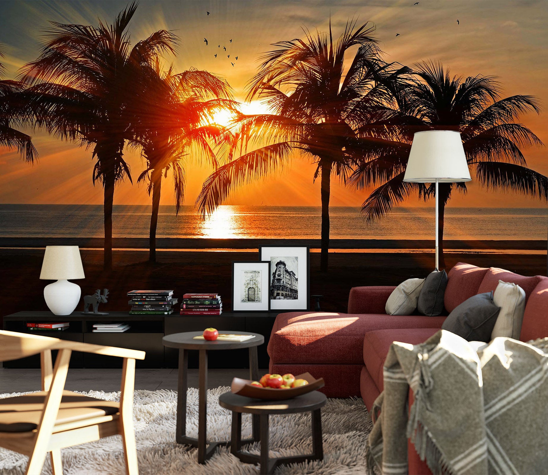 3D Sunset Coconut Tree 2037 Wall Murals