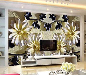 3D White Chrysanthemum WC849 Wall Murals