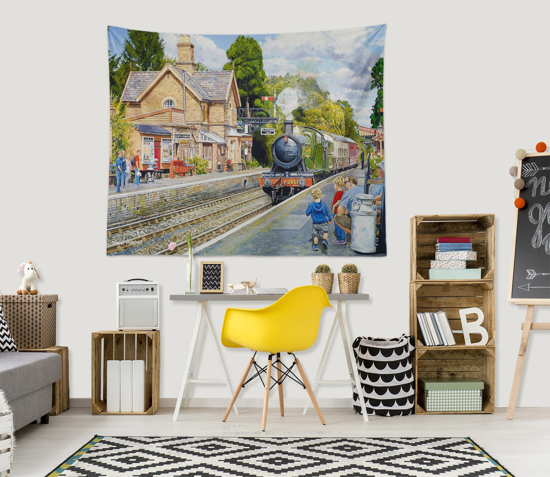 3D Train Station 11257 Trevor Mitchell Tapestry Hanging Cloth Hang