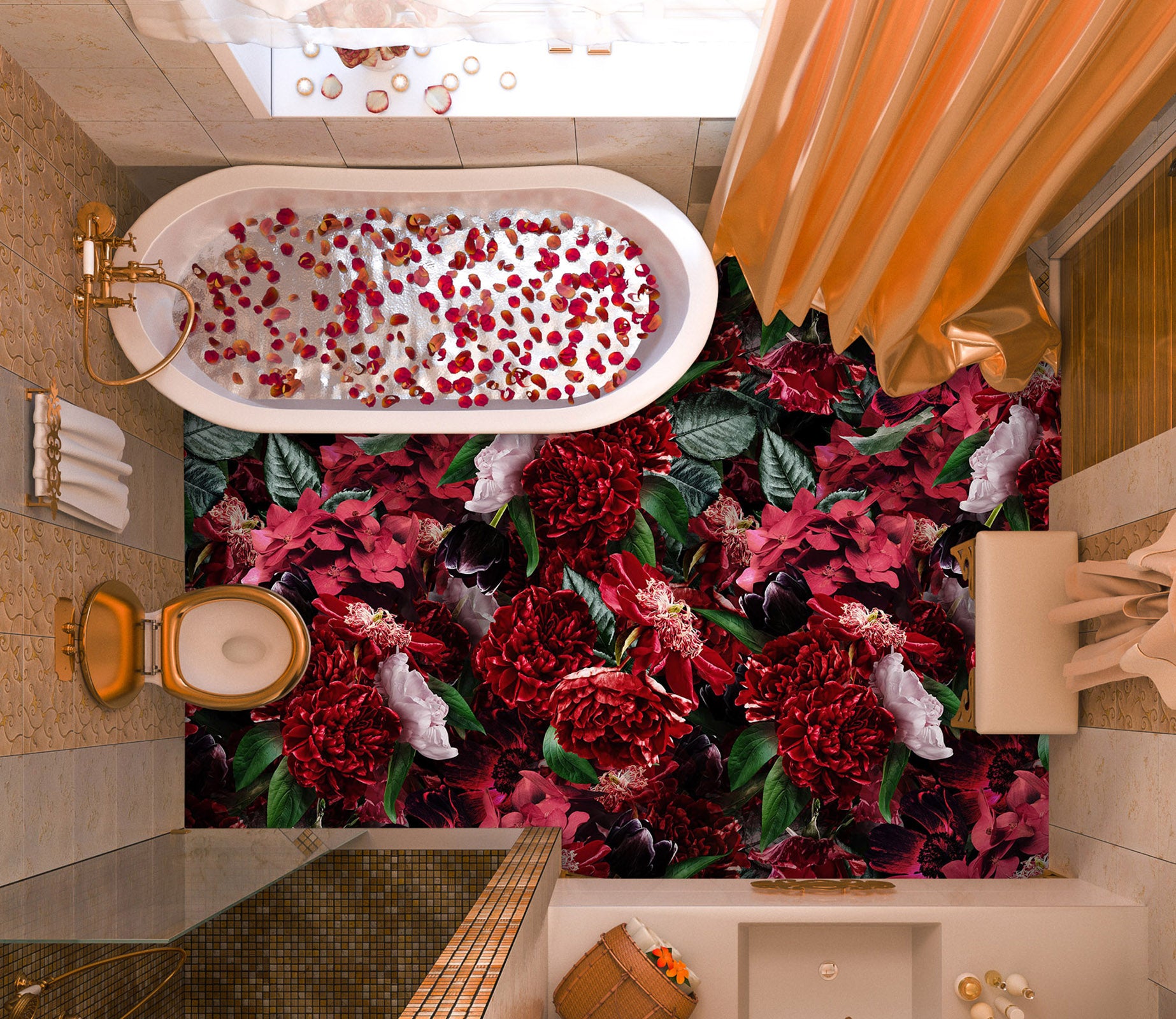 3D Flowers Red Clump 99227 Uta Naumann Floor Mural  Wallpaper Murals Self-Adhesive Removable Print Epoxy