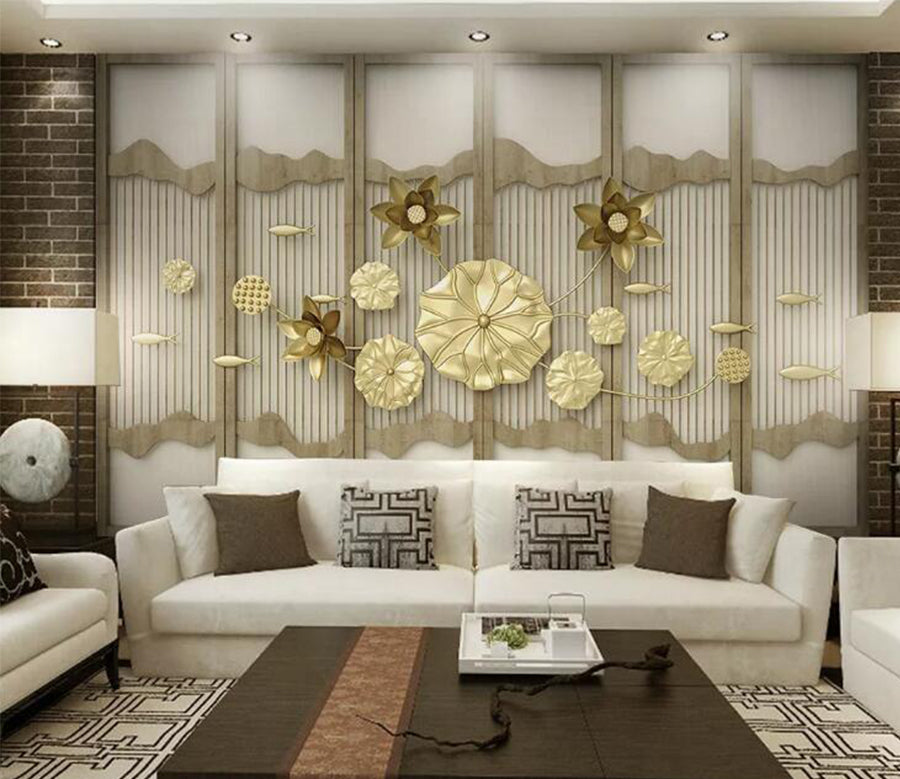 3D Golden Lotus WC162 Wall Murals