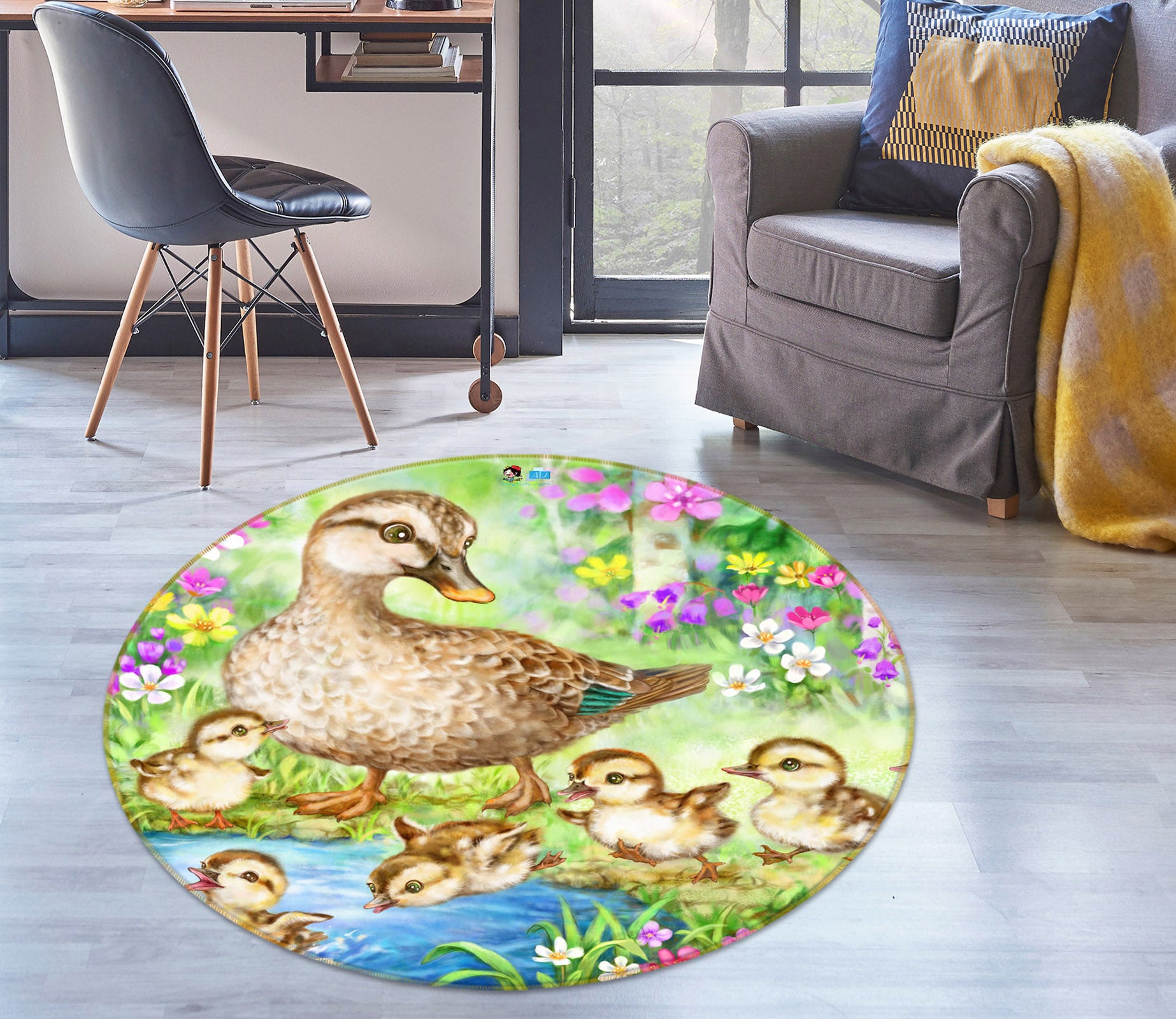 3D Baby Duck 6028 Kayomi Harai Rug Round Non Slip Rug Mat