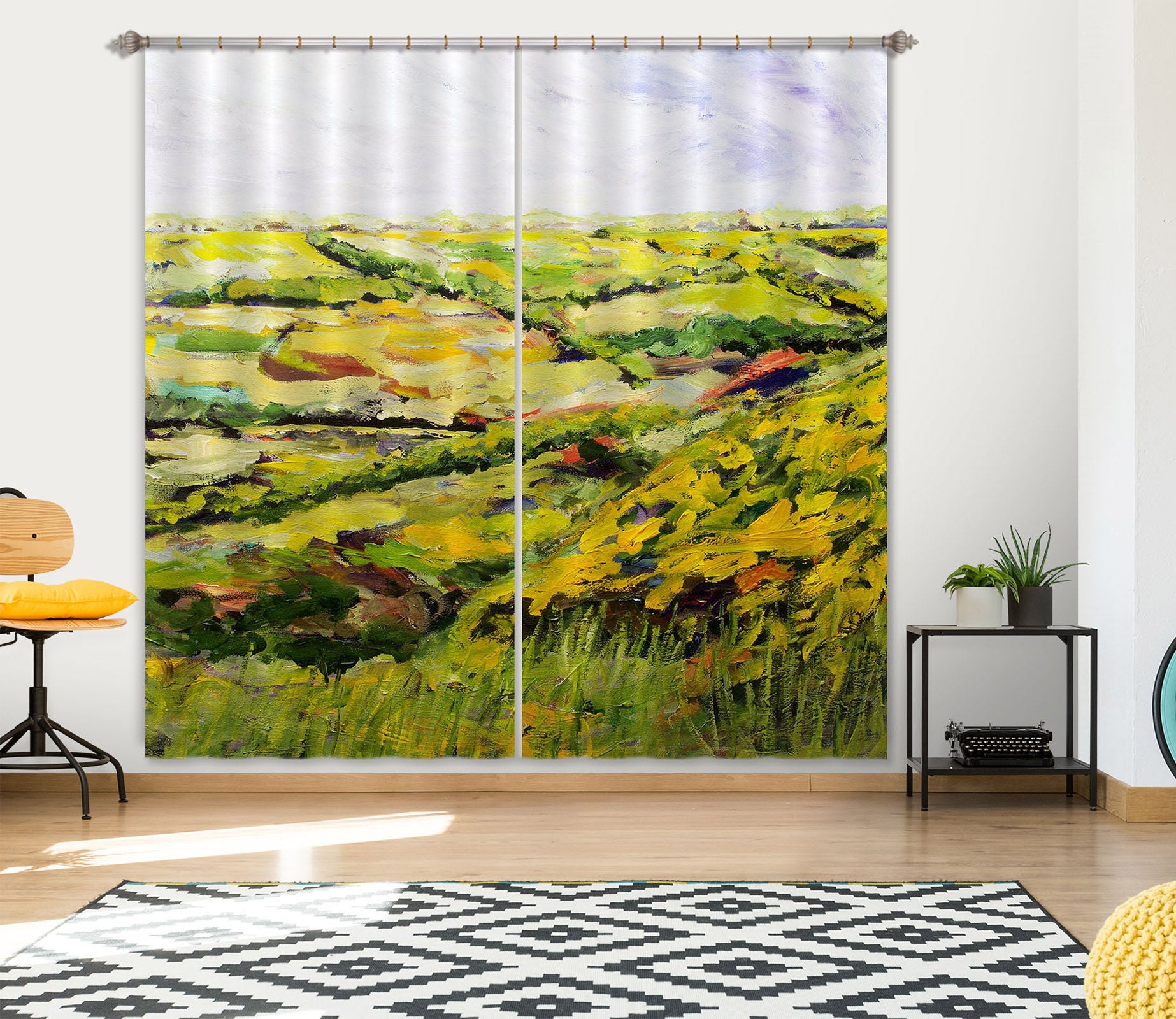 3D Sunny Field 220 Allan P. Friedlander Curtain Curtains Drapes