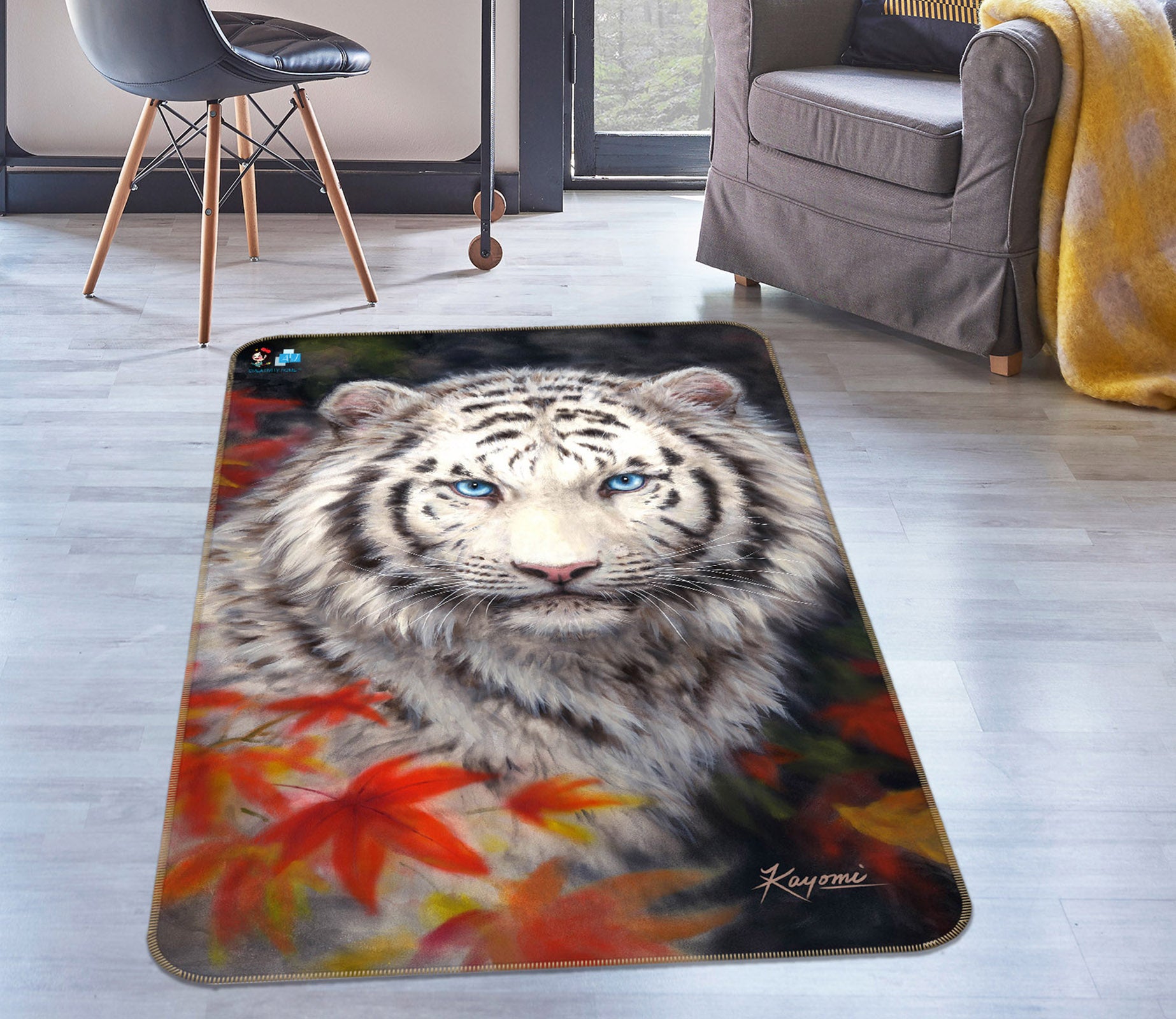 3D Maple Leaf Tiger 5703 Kayomi Harai Rug Non Slip Rug Mat