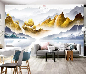 3D River Boat Tree WC2323 Wall Murals