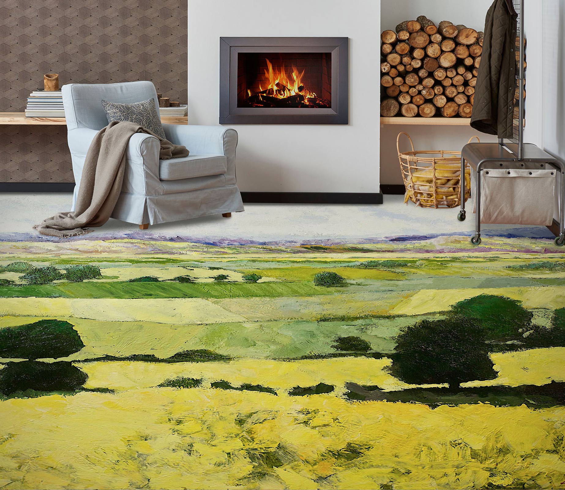 3D Yellow Green Field Grass Trees 9514 Allan P. Friedlander Floor Mural  Wallpaper Murals Self-Adhesive Removable Print Epoxy