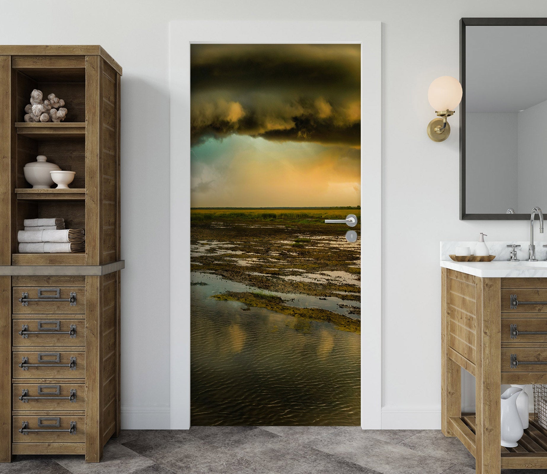 3D Sky Dark Clouds Seaside 107173 Beth Sheridan Door Mural