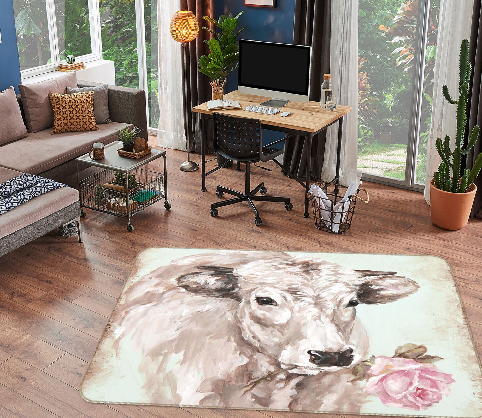 3D Cute Cow 1001 Debi Coules Rug Non Slip Rug Mat