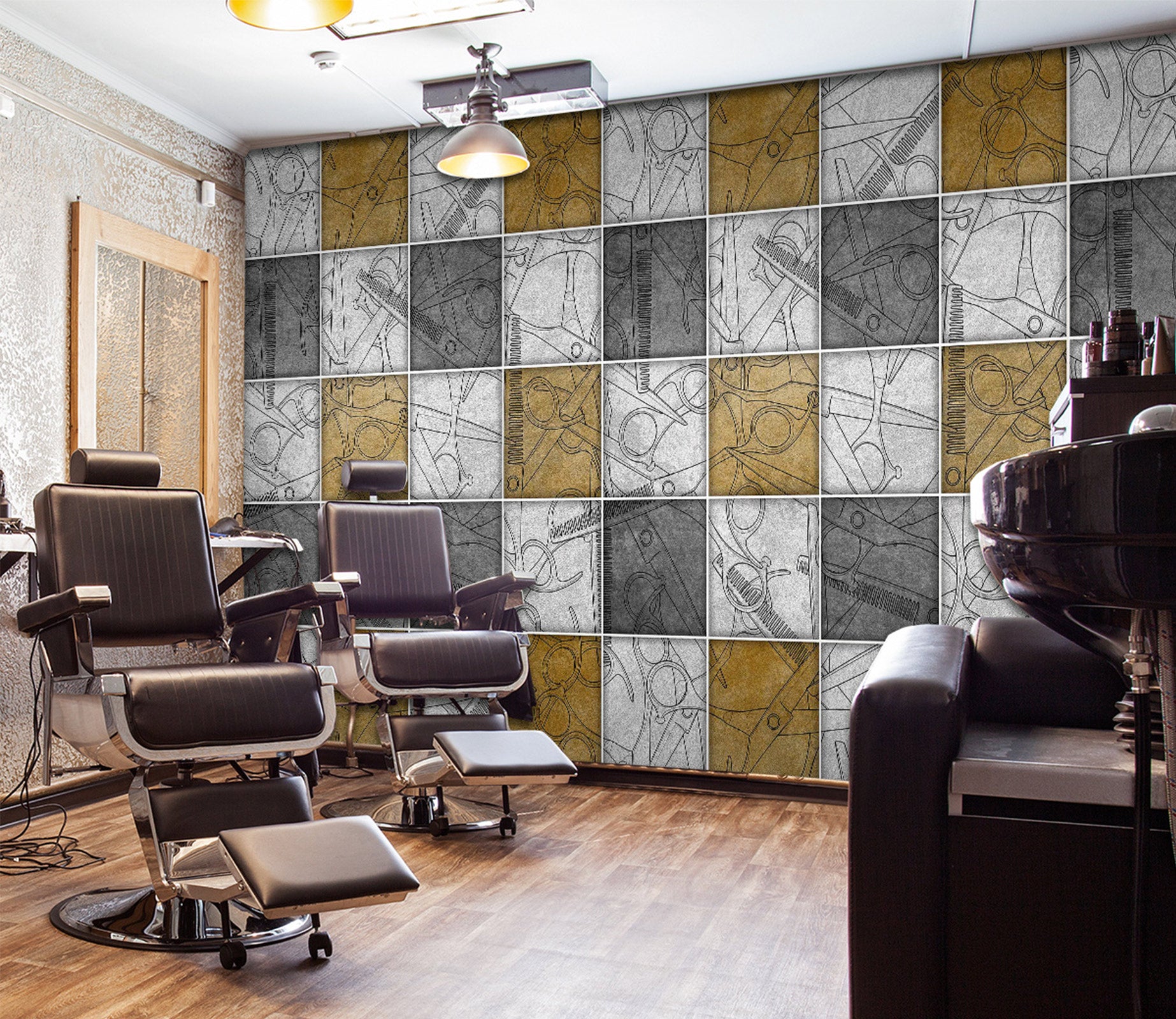 3D Square Check Pattern 115203 Barber Shop Wall Murals