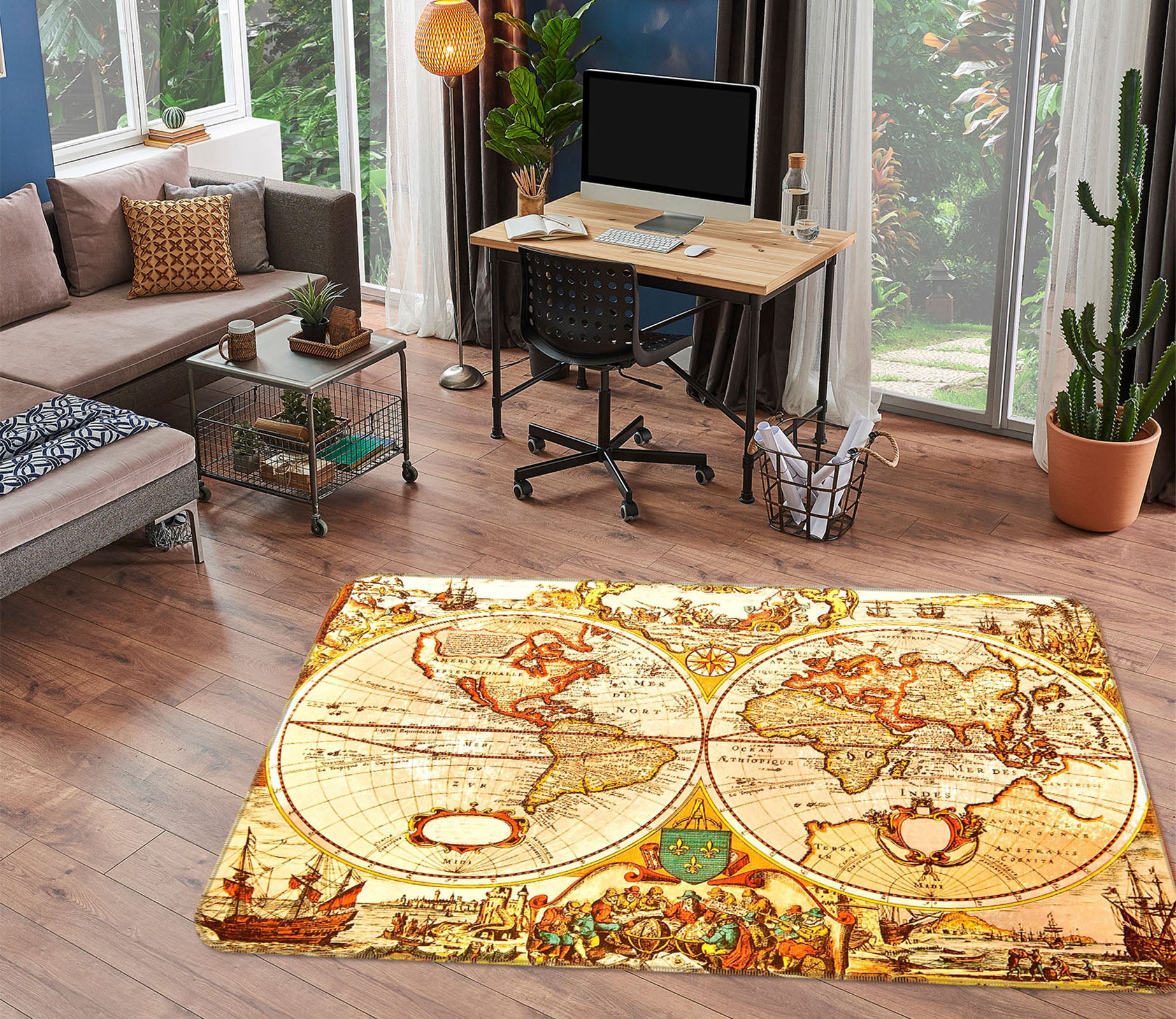 3D Gold Pattern 213 World Map Non Slip Rug Mat