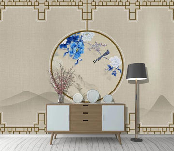 3D Blue Peony Bird WC2667 Wall Murals