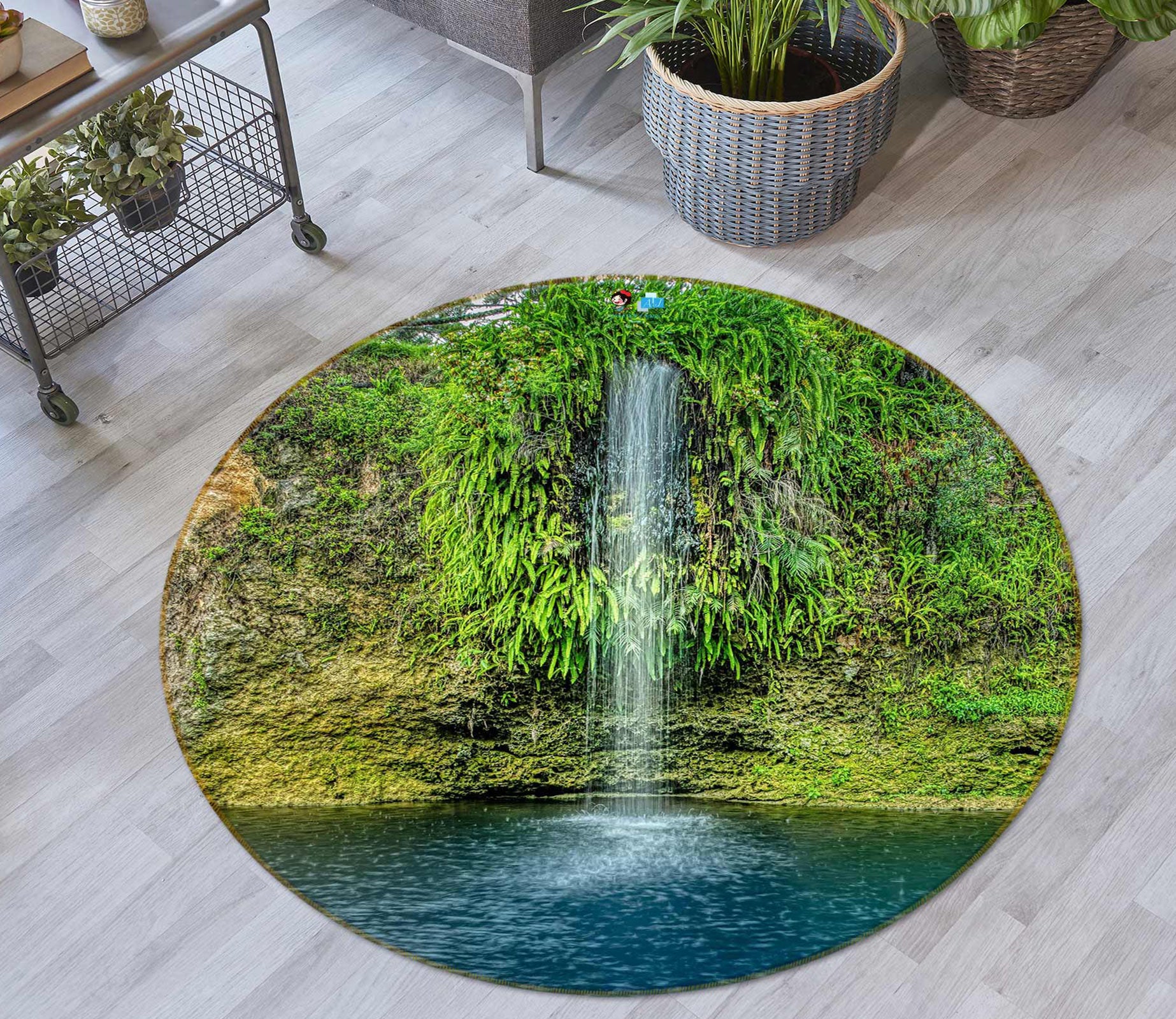 3D Waterfall Grass 5039 Beth Sheridan Rug Round Non Slip Rug Mat