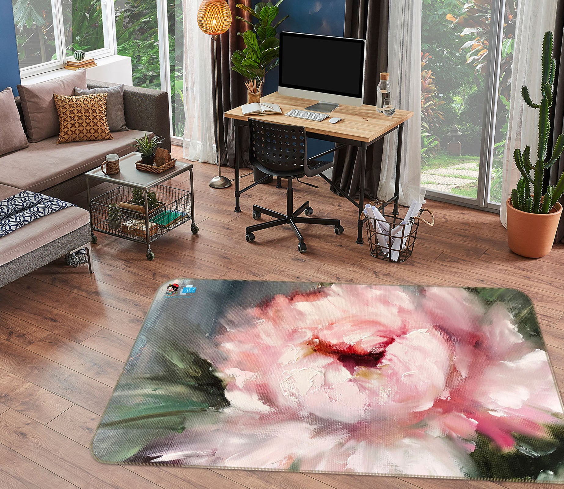 3D Pink Flower 1240 Skromova Marina Rug Non Slip Rug Mat