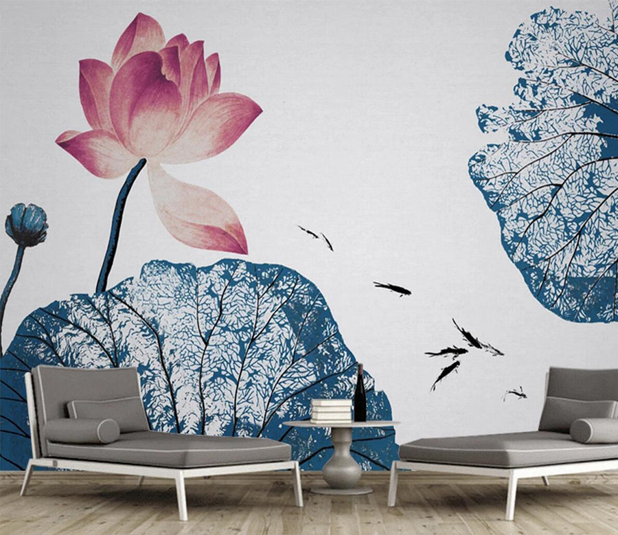 3D Fish Lotus WC655 Wall Murals