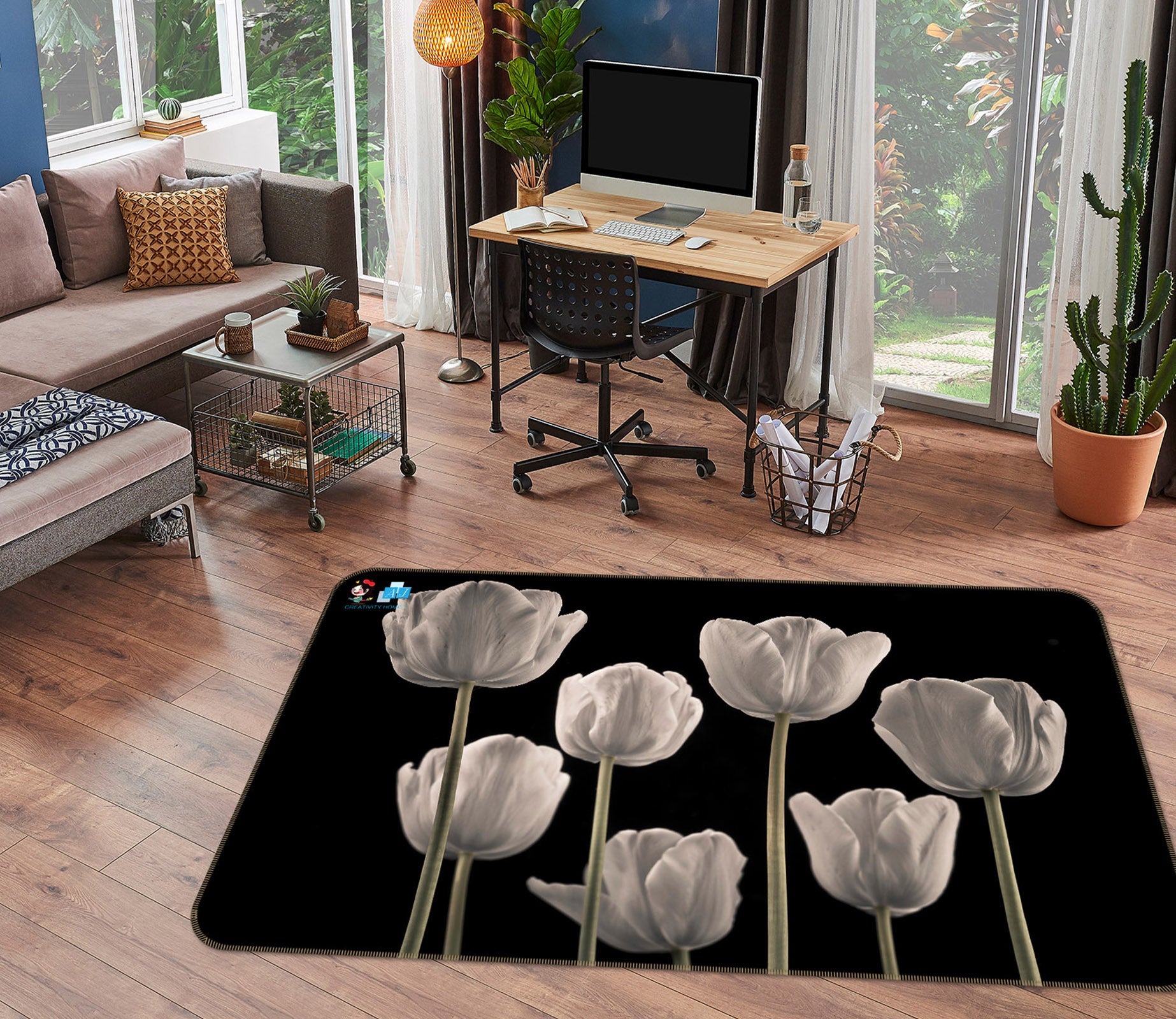 3D White Tulip 6709 Assaf Frank Rug Non Slip Rug Mat