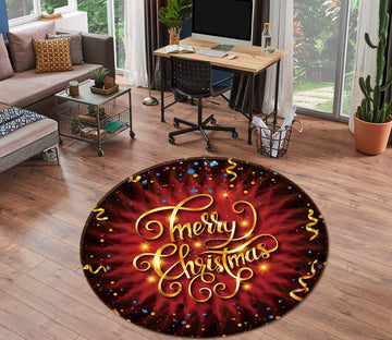 3D Golden Letters 56089 Christmas Round Non Slip Rug Mat Xmas