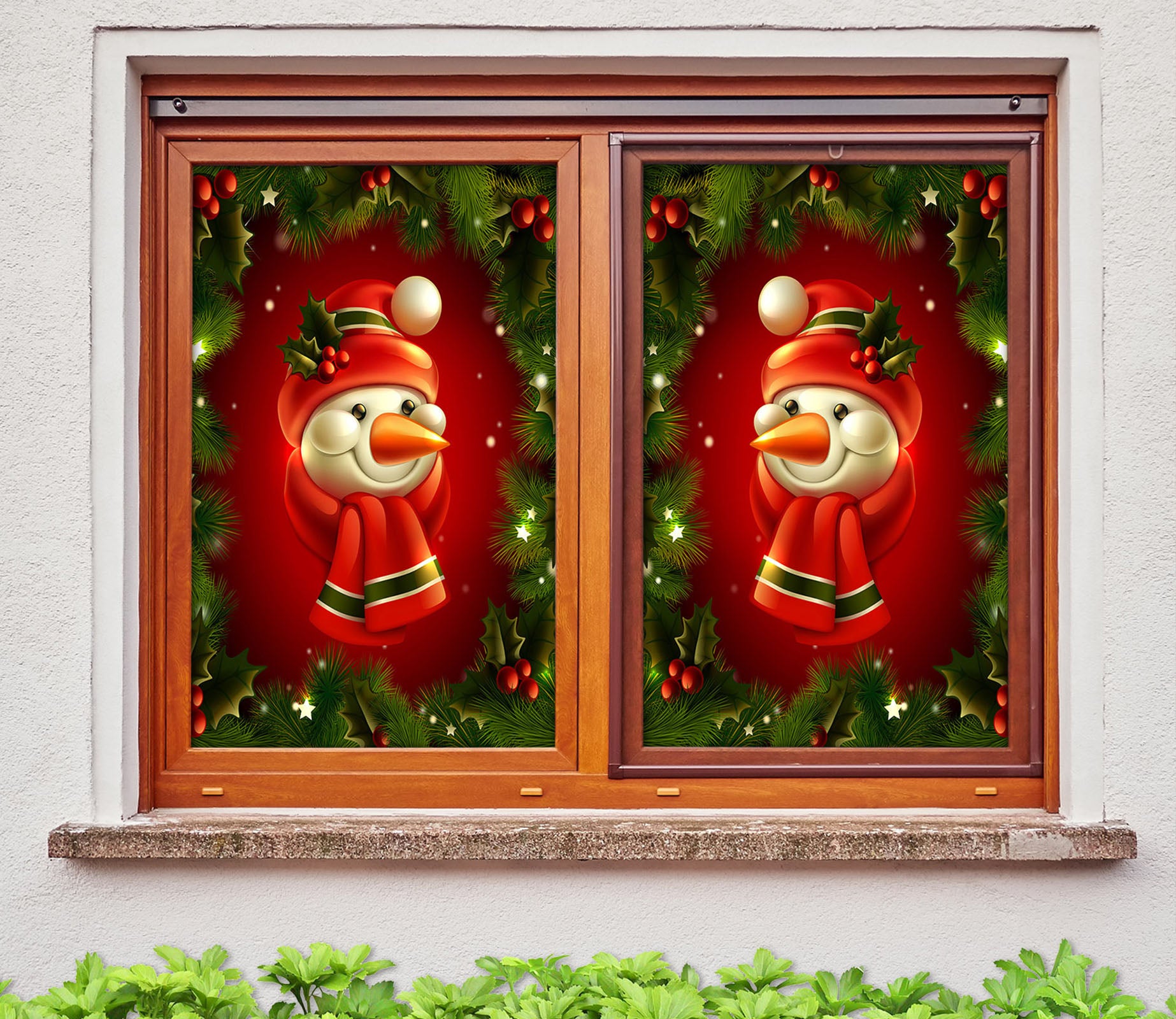 3D Snowman 31006 Christmas Window Film Print Sticker Cling Stained Glass Xmas