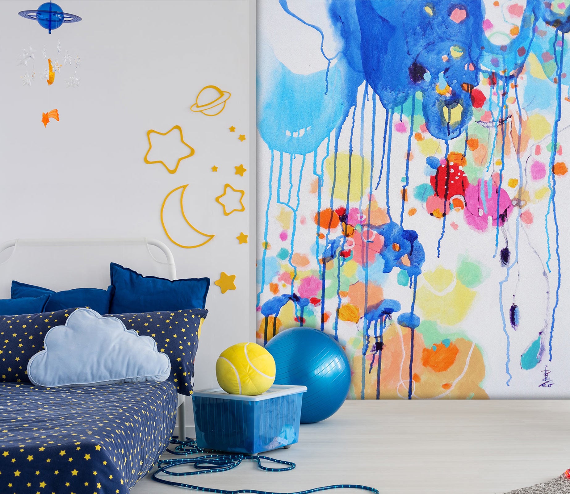 3D Blue Ink Colored Dots 121134 Misako Chida Wall Mural Wall Murals