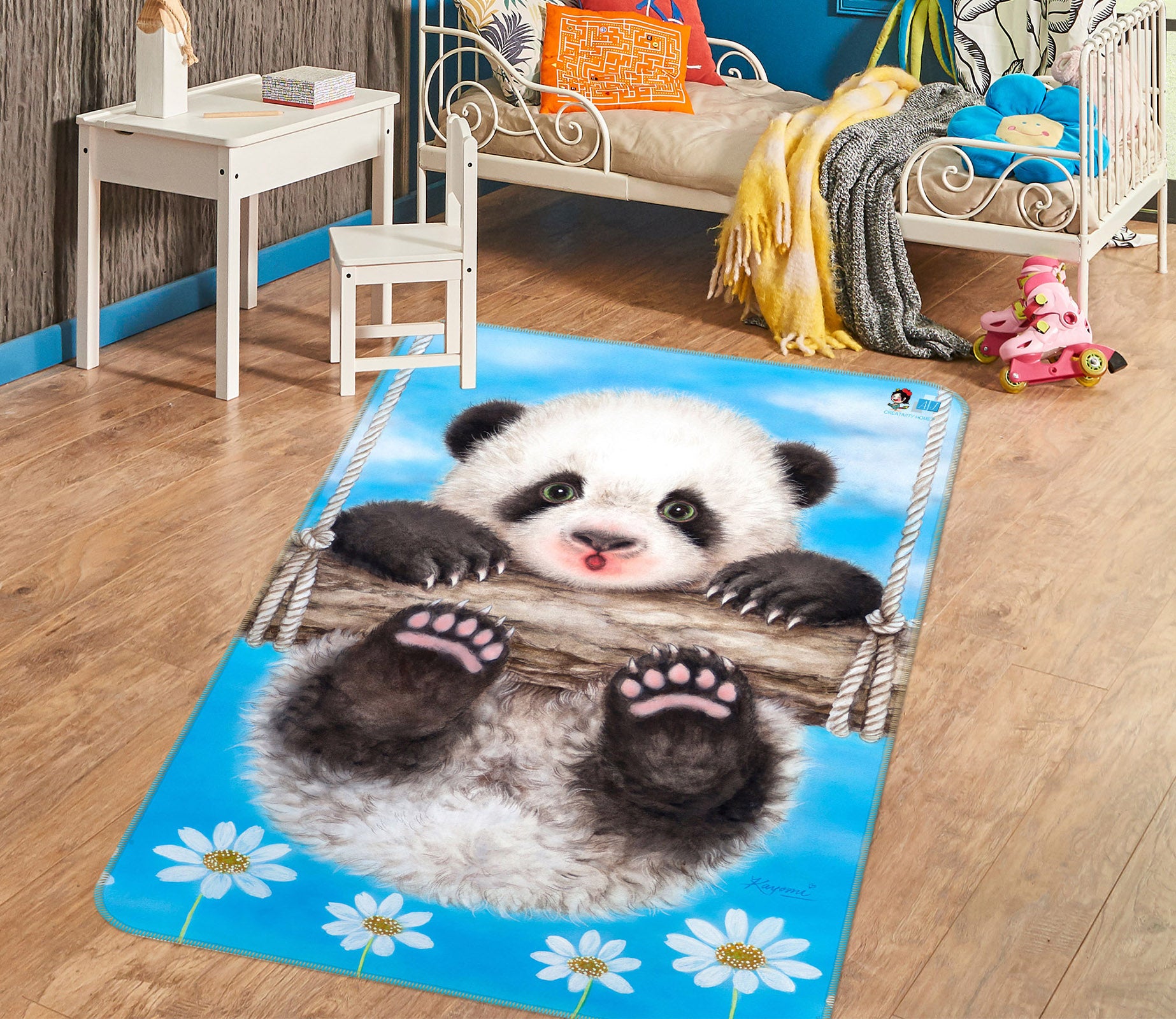 3D Panda Swing 5692 Kayomi Harai Rug Non Slip Rug Mat