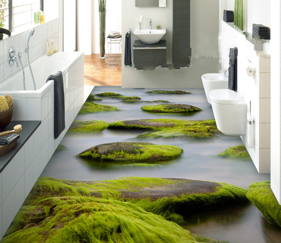 3D Moss Rocks 463 Floor Mural  Wallpaper Murals Rug & Mat Print Epoxy waterproof bath floor