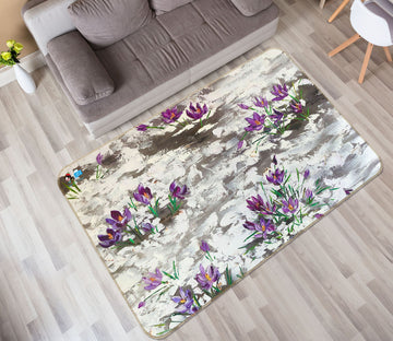 3D Purple Painted Flowers 1202 Skromova Marina Rug Non Slip Rug Mat