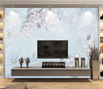3D White Flowers WC43 Wall Murals Wallpaper AJ Wallpaper 2 