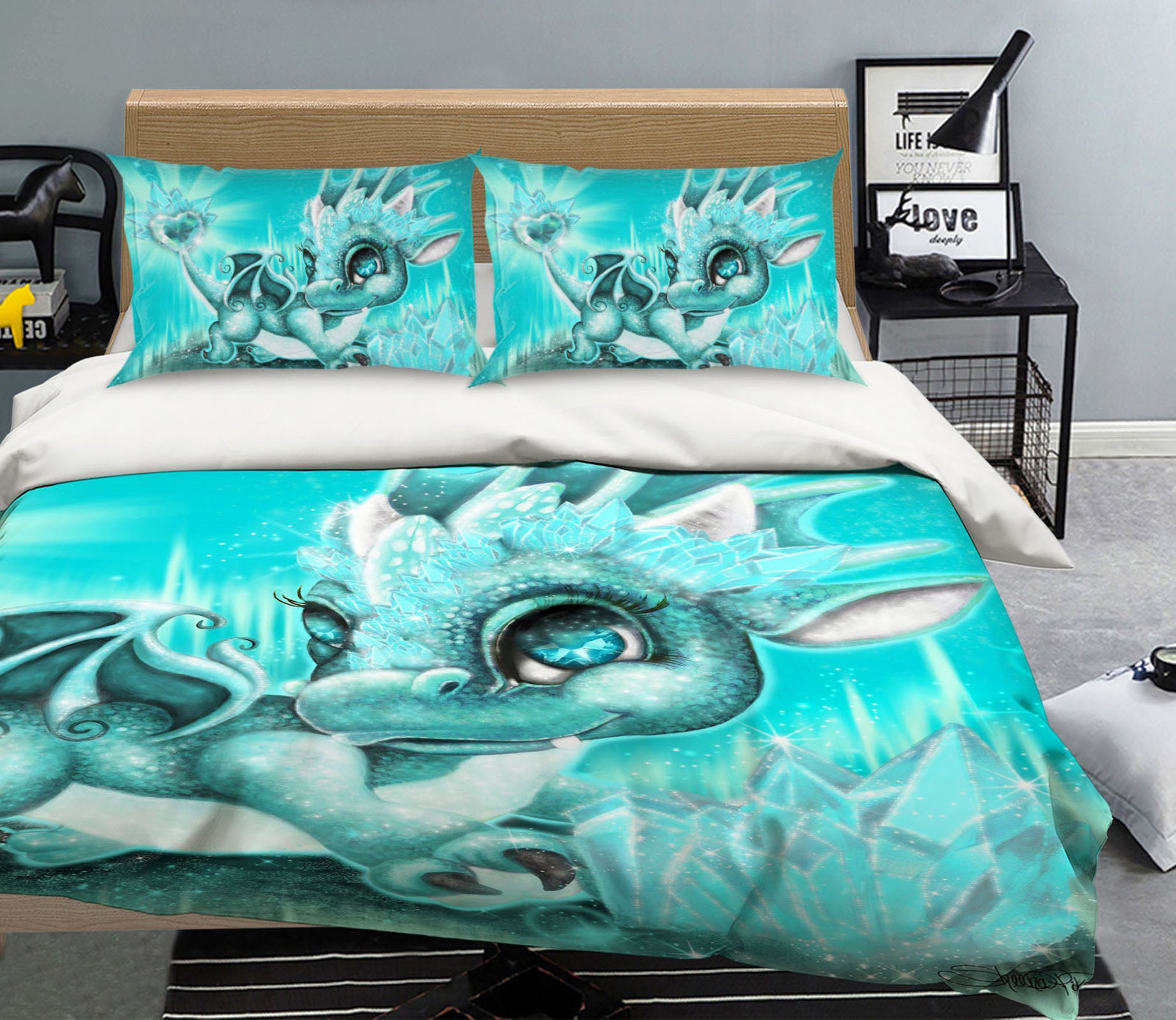 3D Blue Crystal Dragon 8571 Sheena Pike Bedding Bed Pillowcases Quilt Cover Duvet Cover