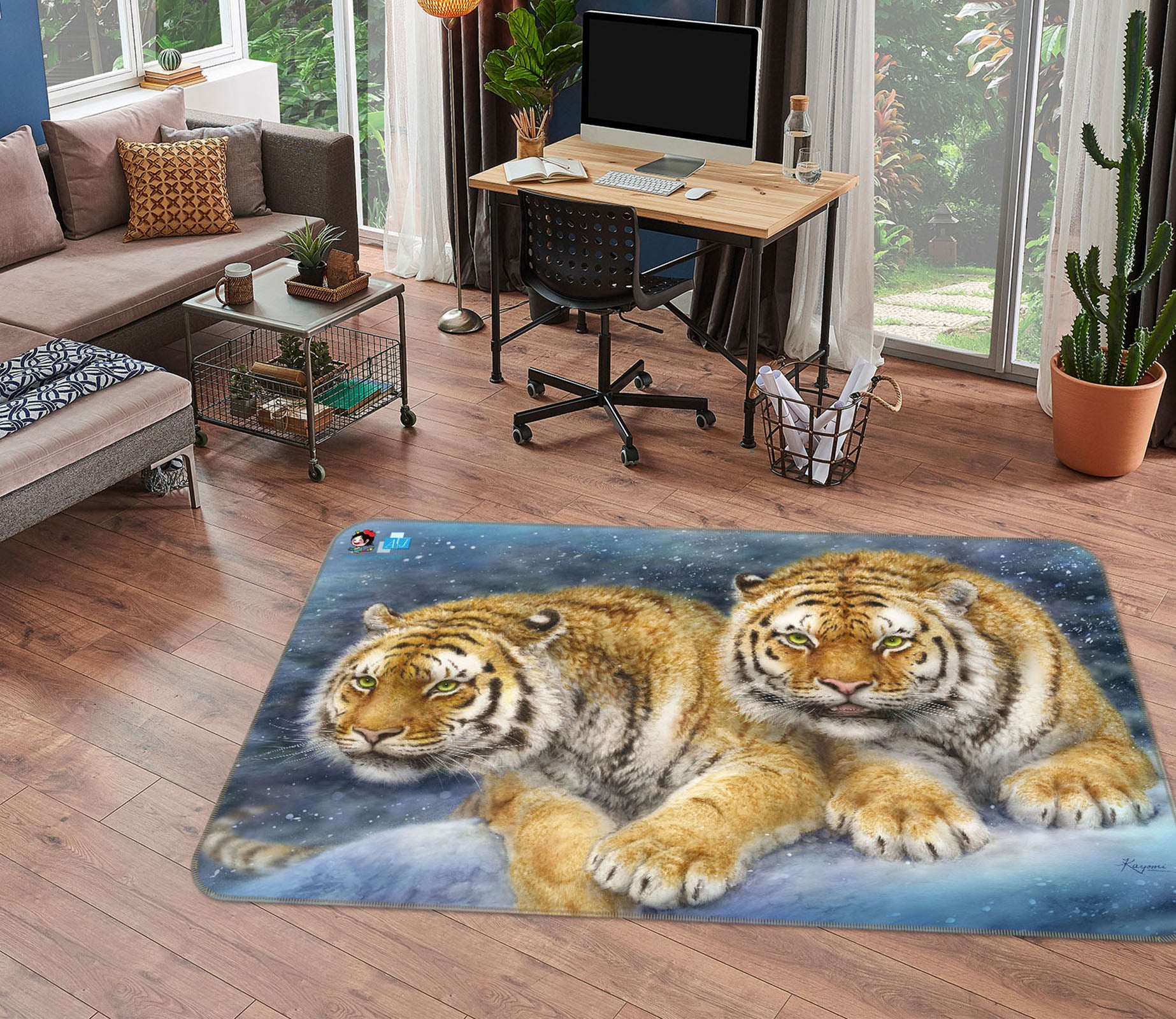 3D Snow Animal Tiger 5658 Kayomi Harai Rug Non Slip Rug Mat