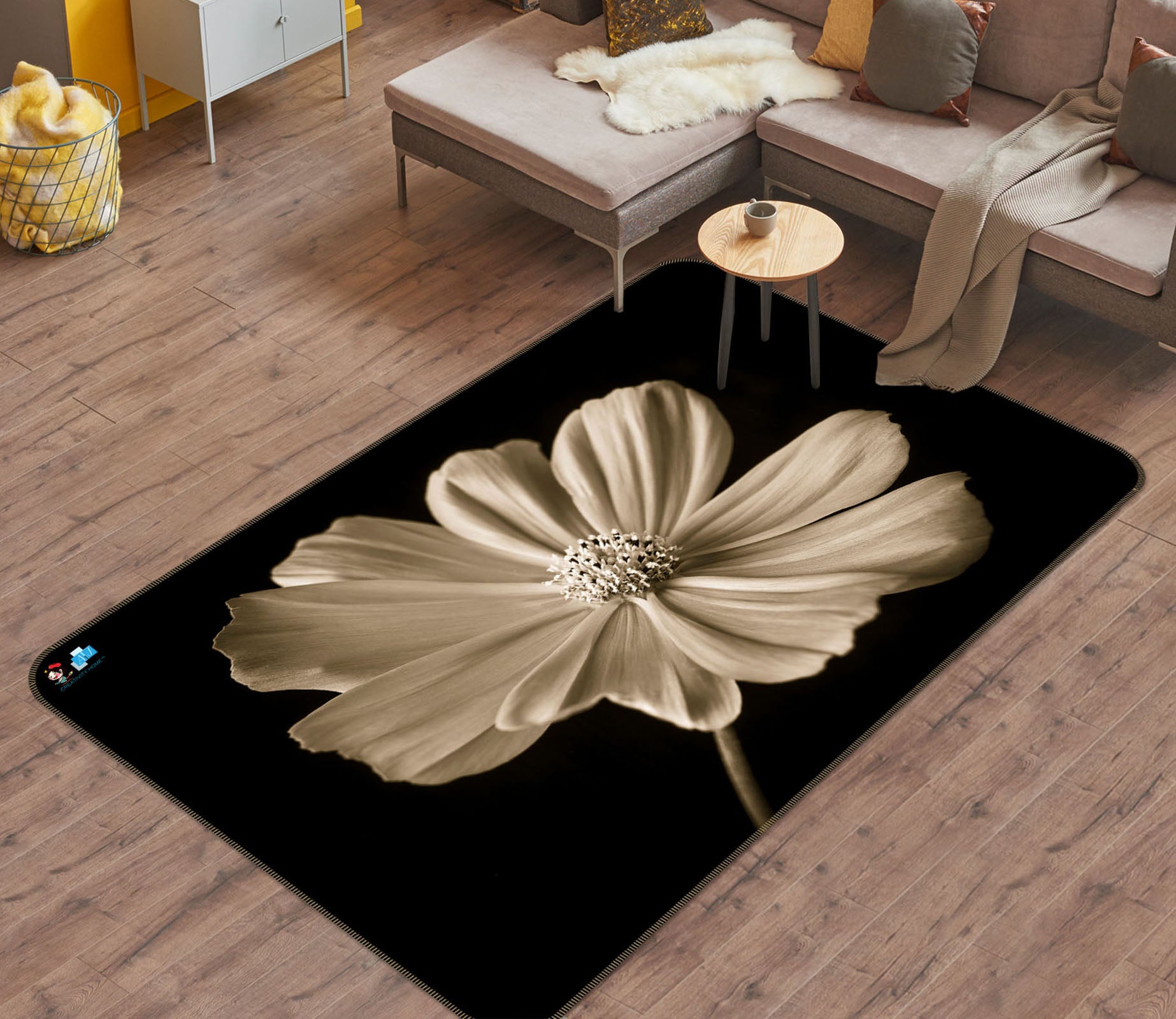 3D White Flower 6706 Assaf Frank Rug Non Slip Rug Mat