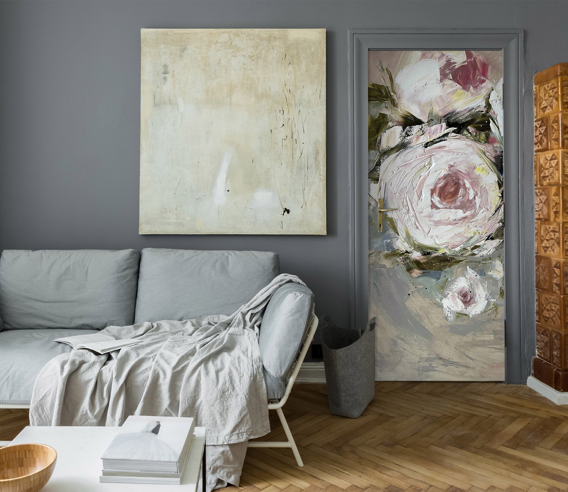 3D White Rose 3145 Skromova Marina Door Mural