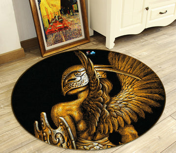 3D Metallic Wing Mask Man 6105 Ciruelo Rug Round Non Slip Rug Mat