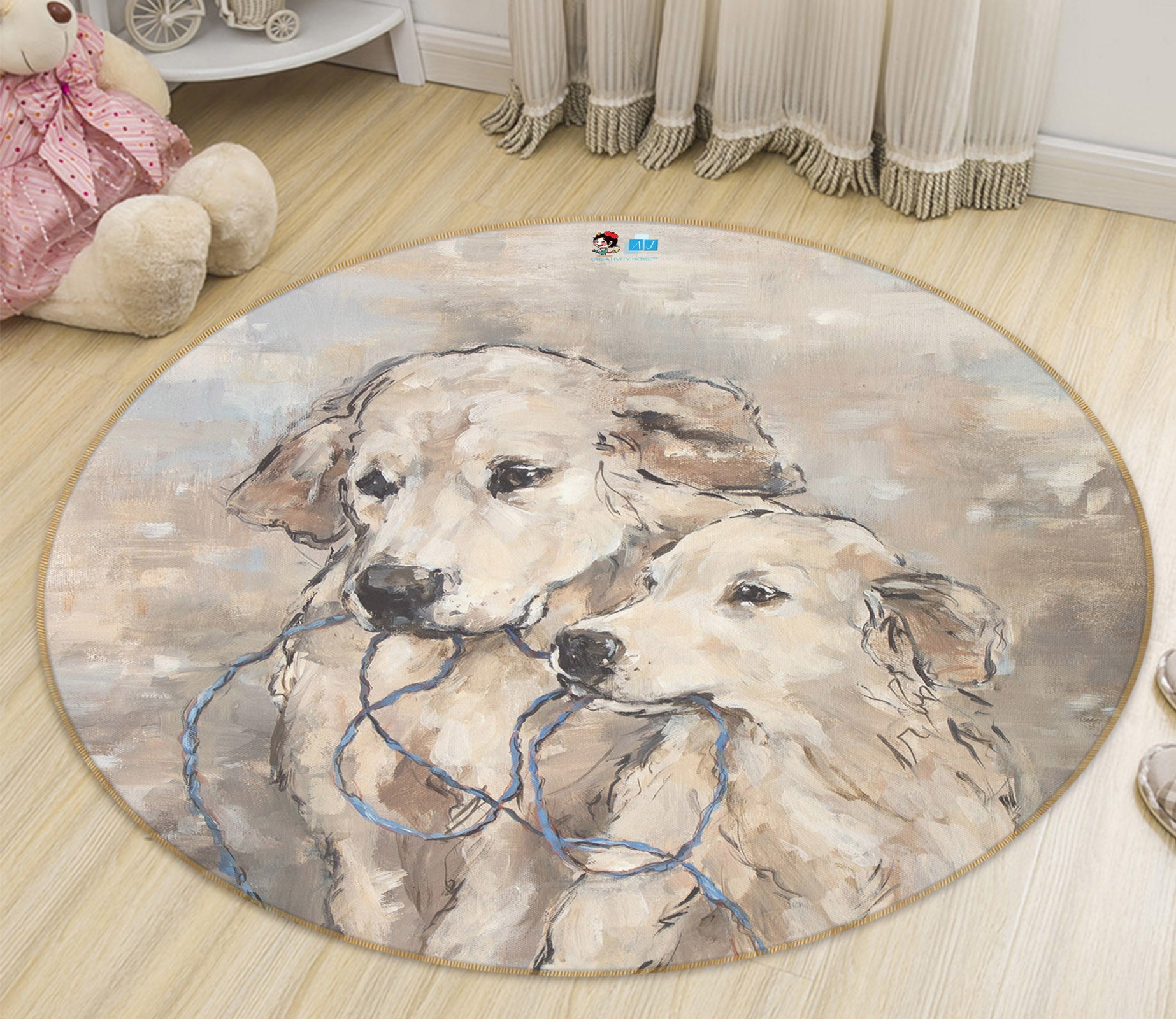 3D Dog 1089 Debi Coules Rug Round Non Slip Rug Mat