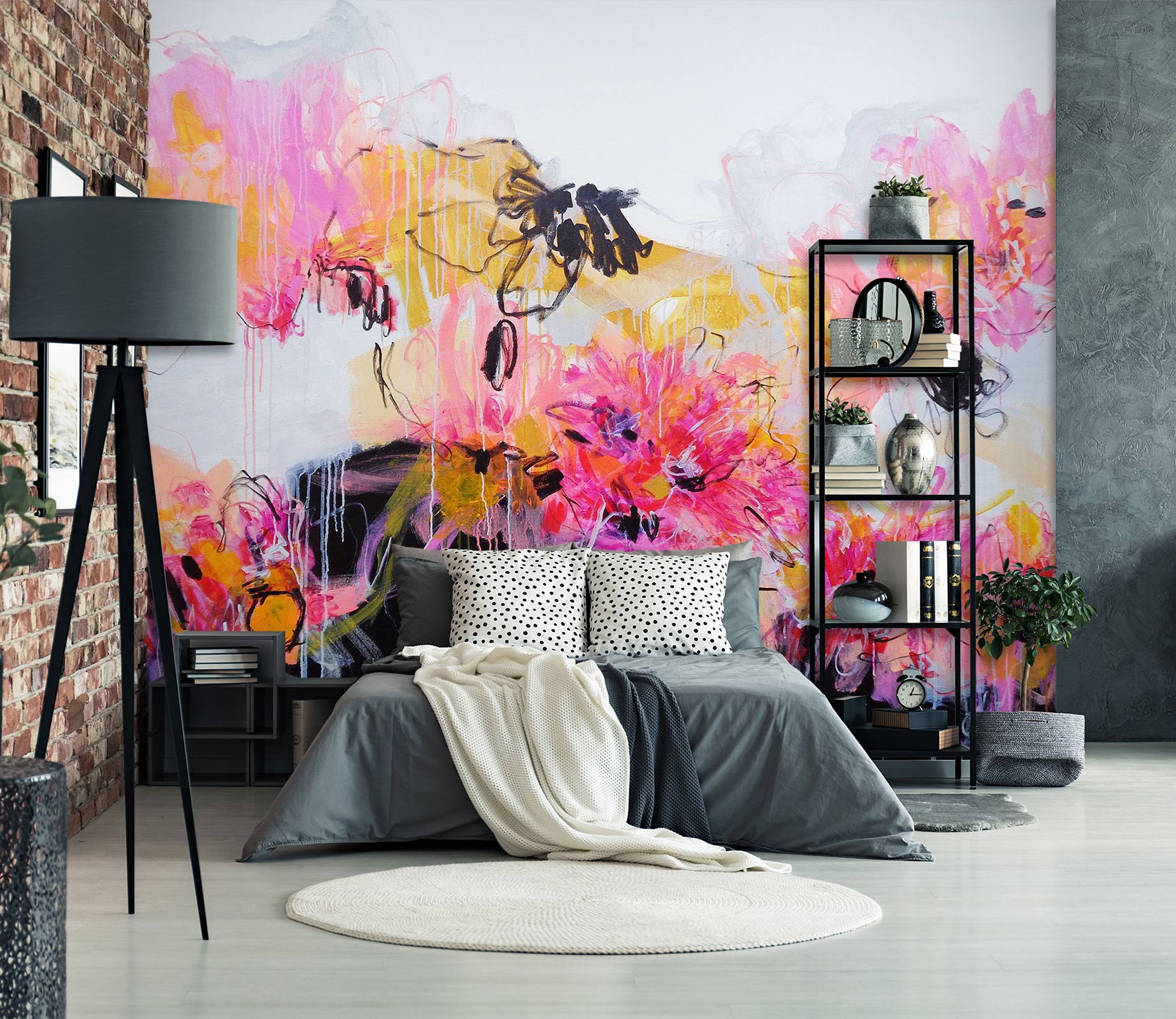 3D Pink Paint Flower Pattern 12122 Misako Chida Wall Mural Wall Murals