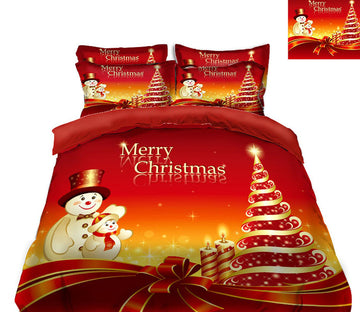 3D Snowman Red Christmas Tree 31167 Christmas Quilt Duvet Cover Xmas Bed Pillowcases