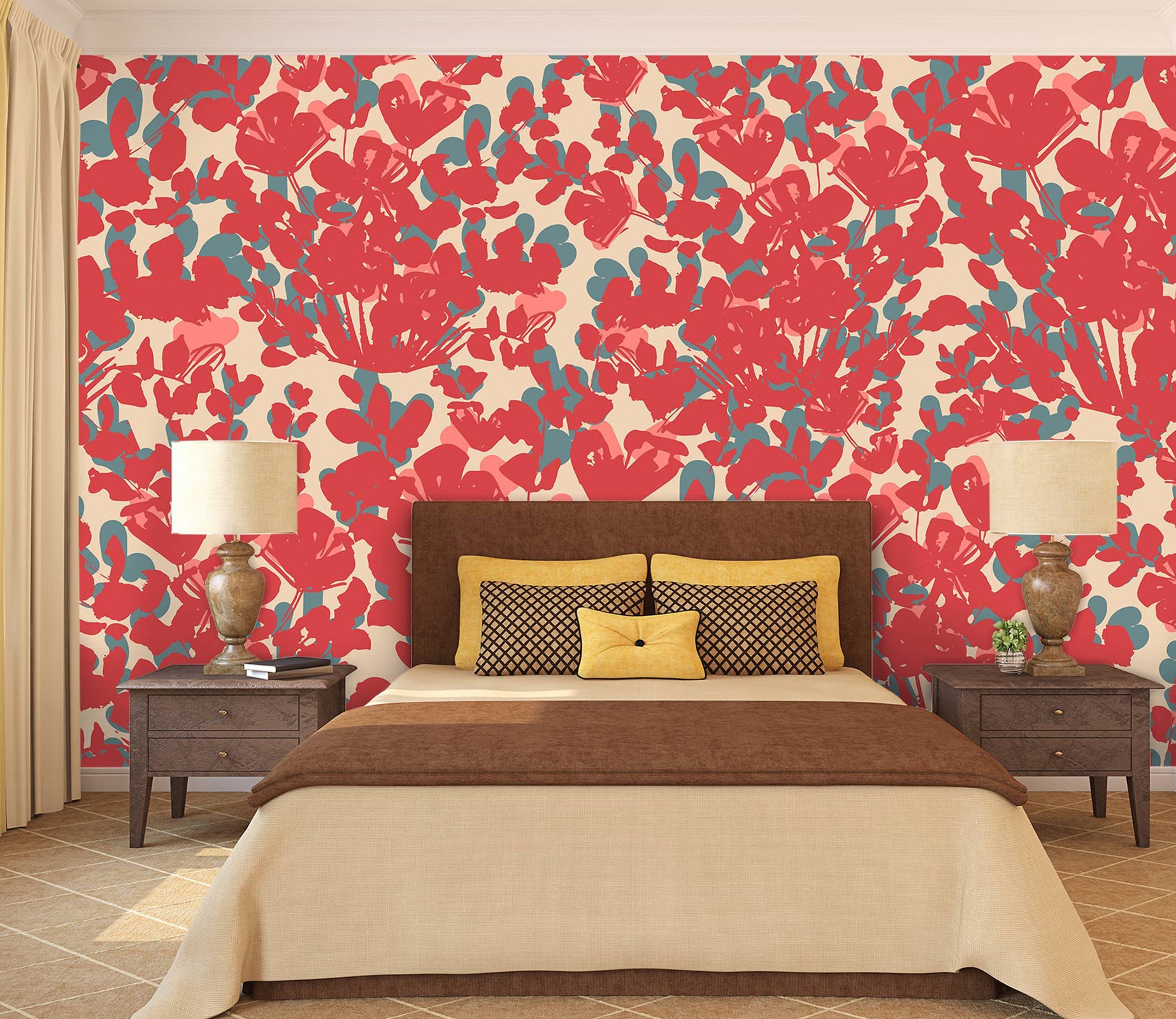 3D Red Flower Pattern 120101 Kashmira Jayaprakash Wall Mural Wall Murals