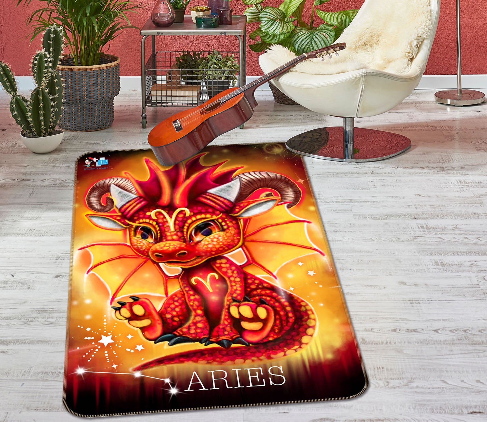 3D Red Dragon Aries 8518 Sheena Pike Rug Non Slip Rug Mat