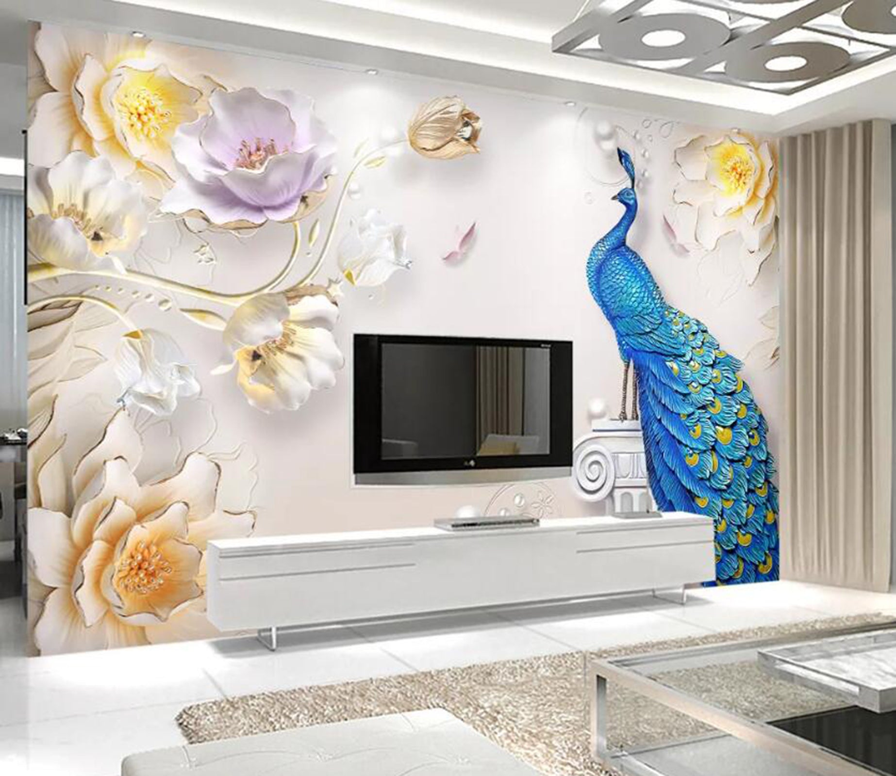 3D Flower Peacock WC11 Wall Murals Wallpaper AJ Wallpaper 2 