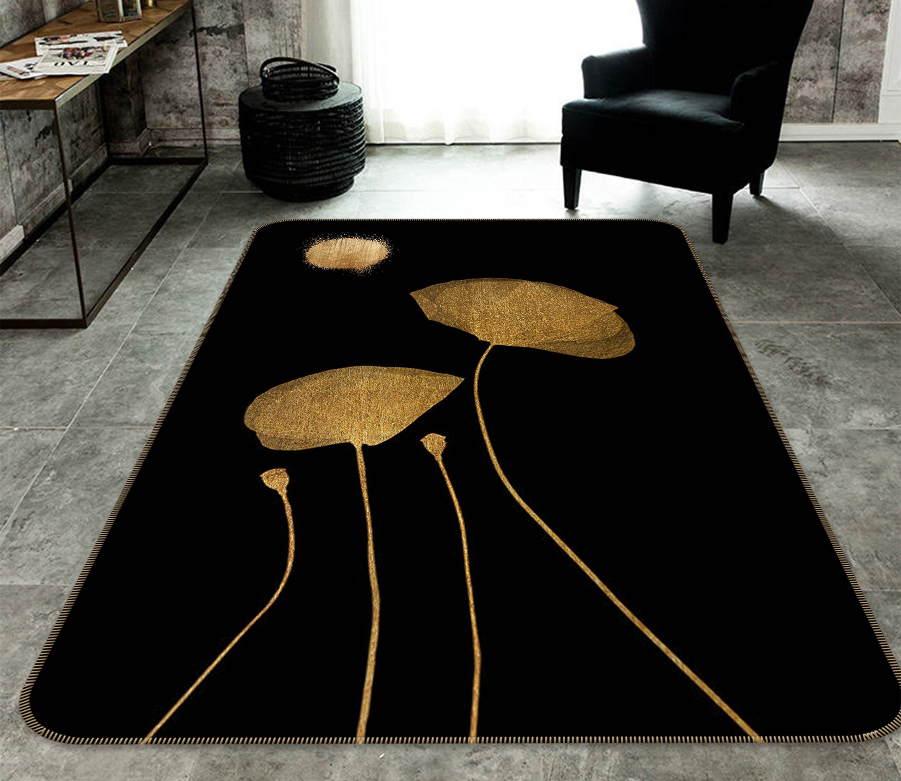 3D Golden Lotus Leaf 1085 Boris Draschoff Rug Non Slip Rug Mat