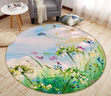 3D Green Grass Flower 856 Skromova Marina Rug Round Non Slip Rug Mat