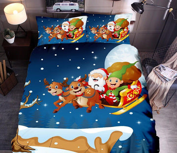 3D Sleigh Deer 32071 Christmas Quilt Duvet Cover Xmas Bed Pillowcases