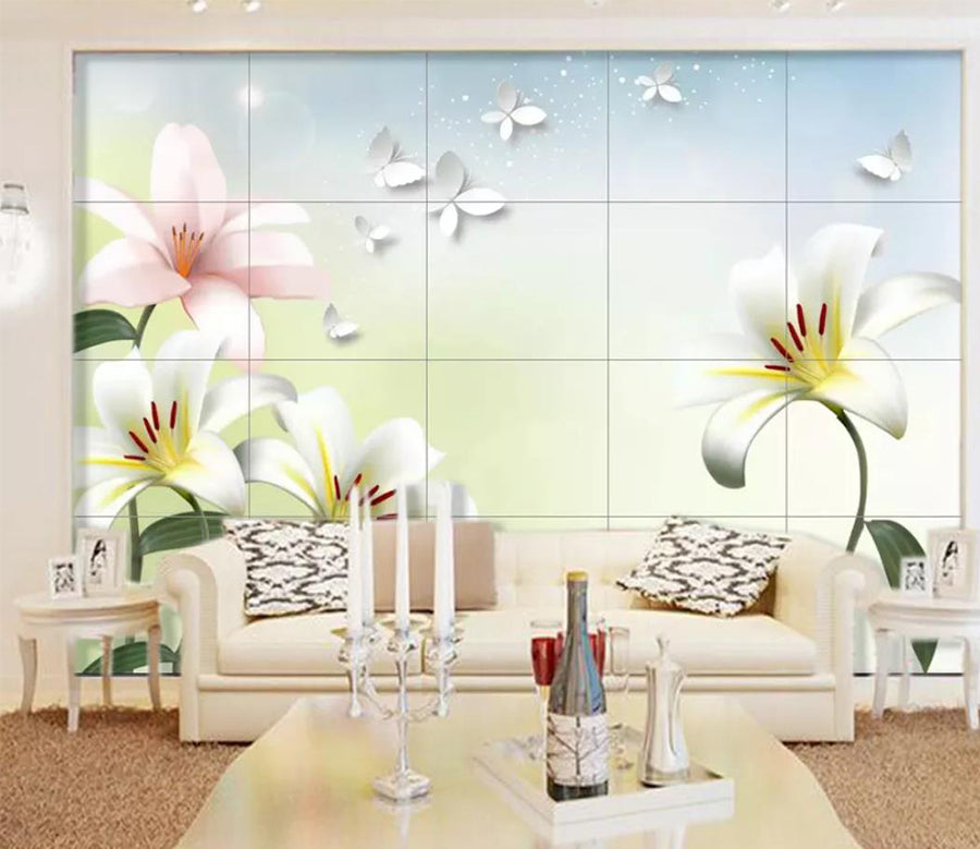 3D Lily Butterfly WC789 Wall Murals