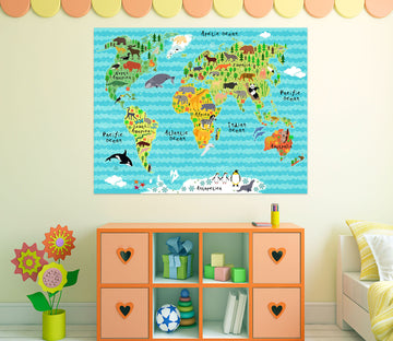 3D Colored Land 206 World Map Wall Sticker