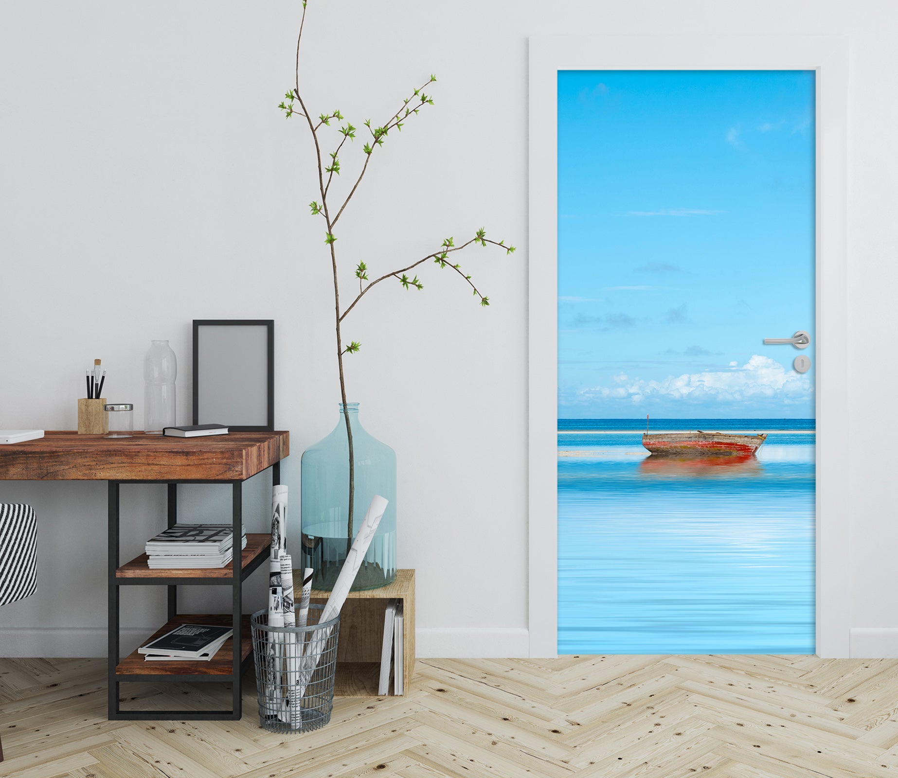 3D Blue Sky Sea Canoe 11502 Marco Carmassi Door Mural