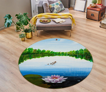 3D Lotus 18140 Marina Zotova Rug Round Non Slip Rug Mat