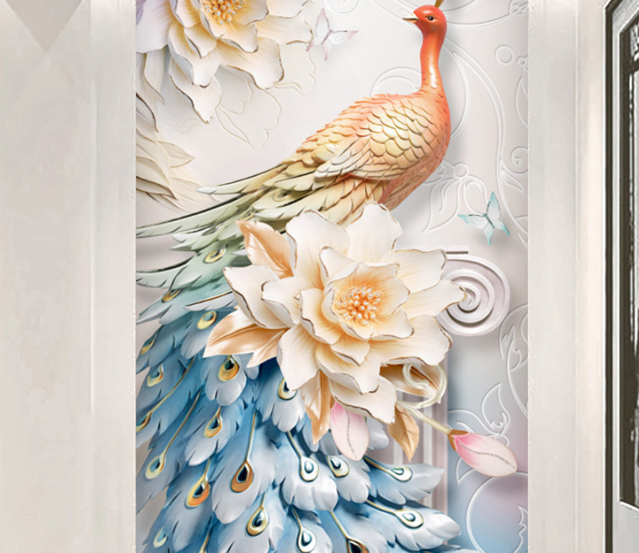 3D Blue Peacock WG018 Wall Murals