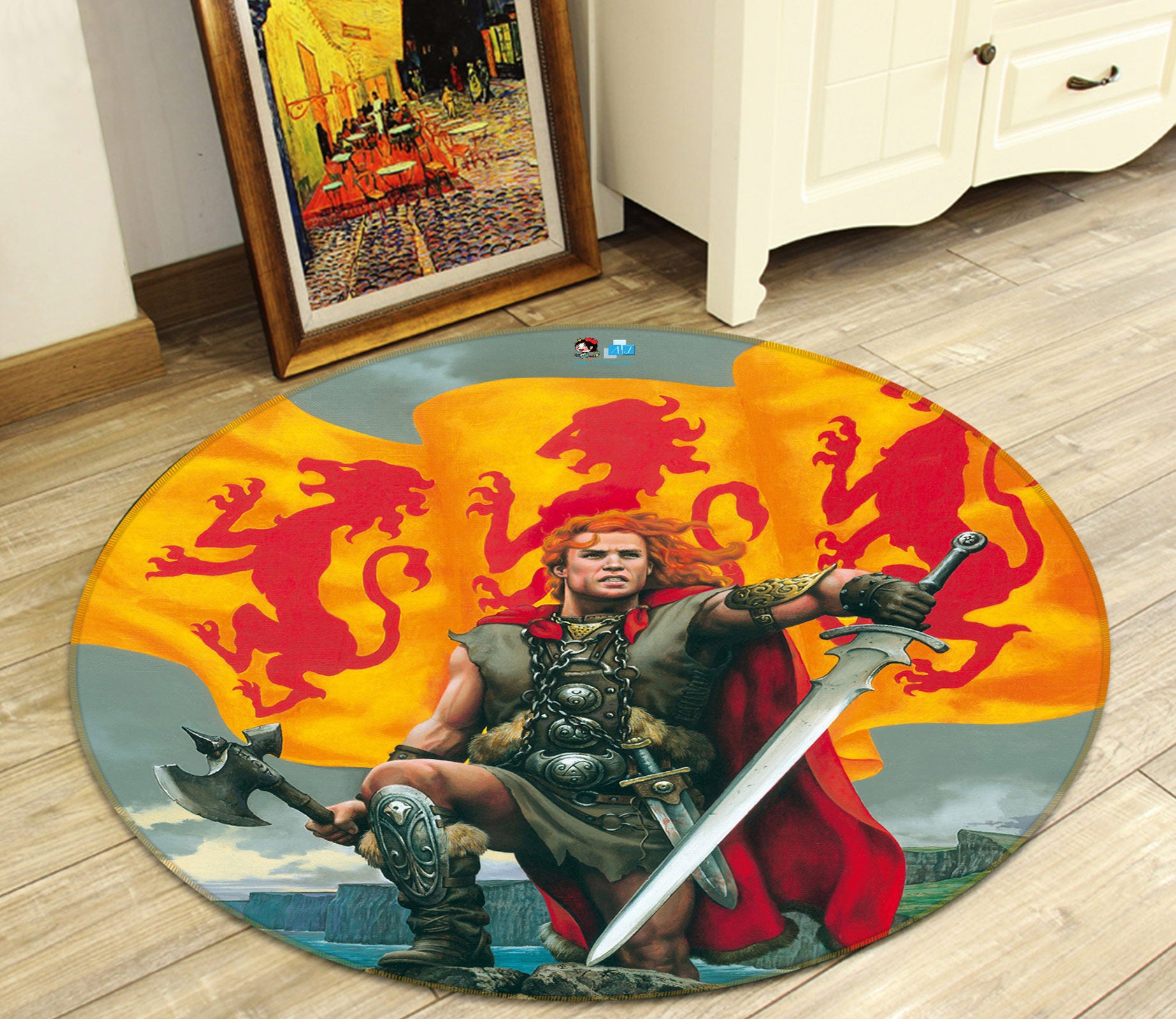 3D Flag Soldier Sword 6076 Ciruelo Rug Round Non Slip Rug Mat