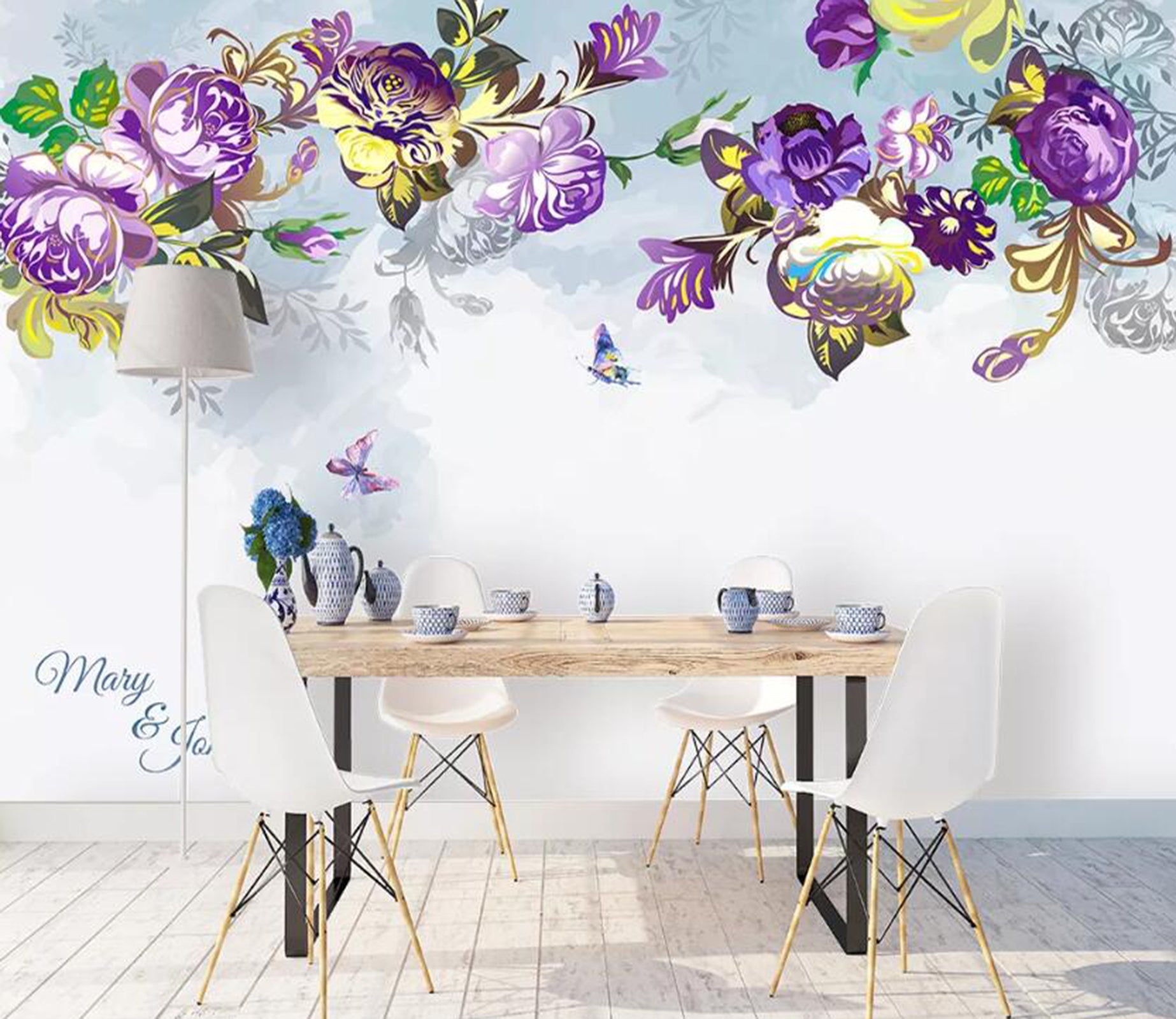 3D Purple Flowers WC23 Wall Murals Wallpaper AJ Wallpaper 2 